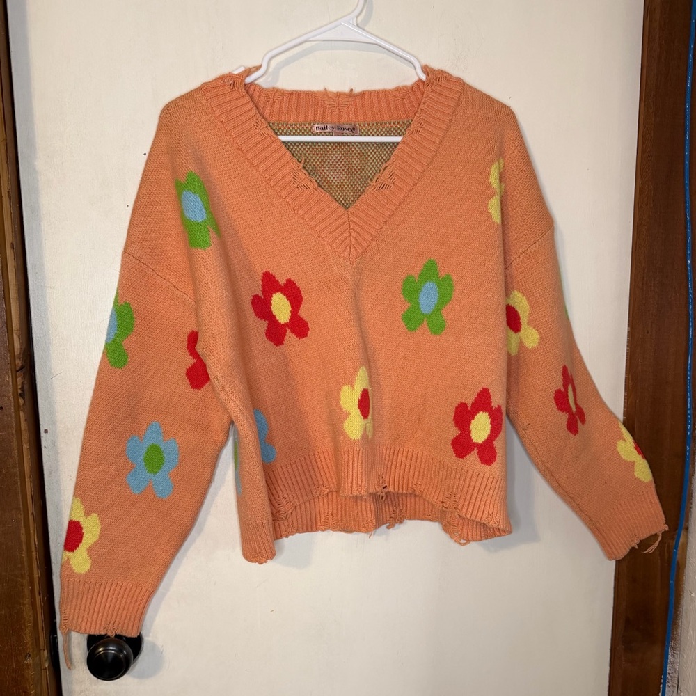 Colorful Floral V-Neck Sweater